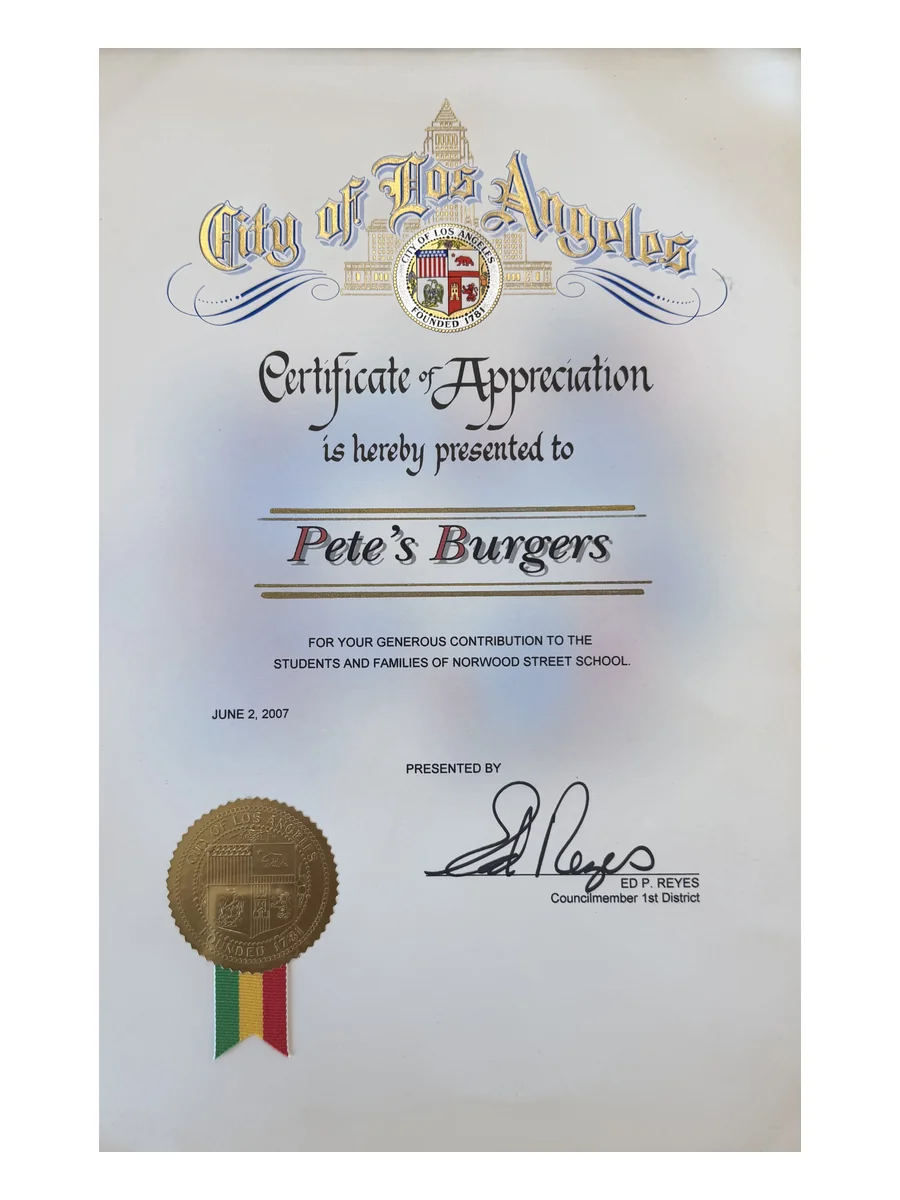 City of Los Angeles Certificate of Appreciation, 2007